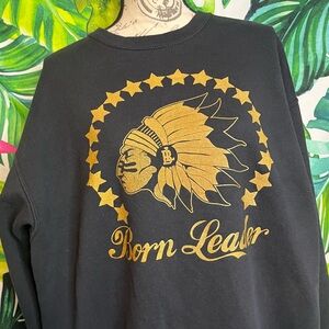 Born Leader L Native American Indian Black Gold Graphic Headdress Sweatshirt